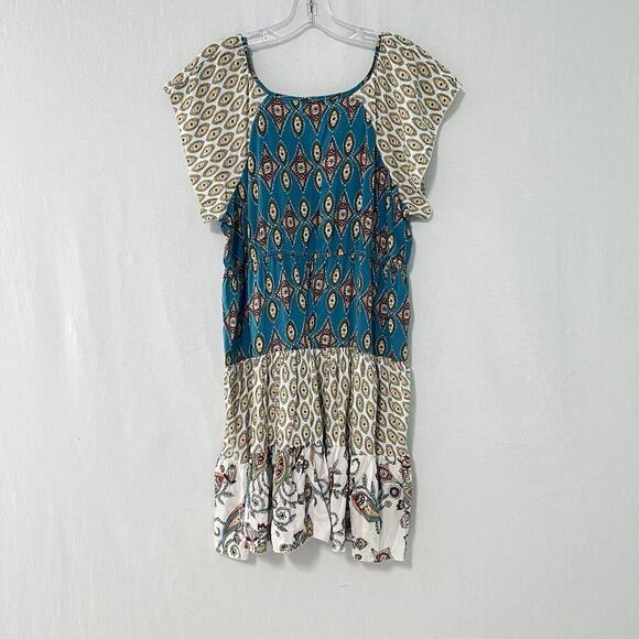 One World Live and Let Live Mini Dress Women's XL Boho Embroidered Patchwork - Picture 7 of 10